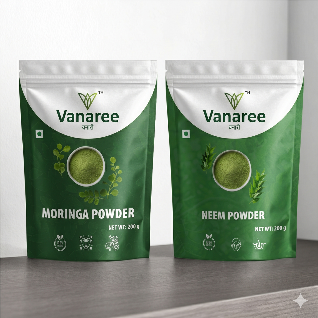 Vanaree Moringa & Neem Powder Combo – Natural Immunity & Skin Care Duo 100% Natural